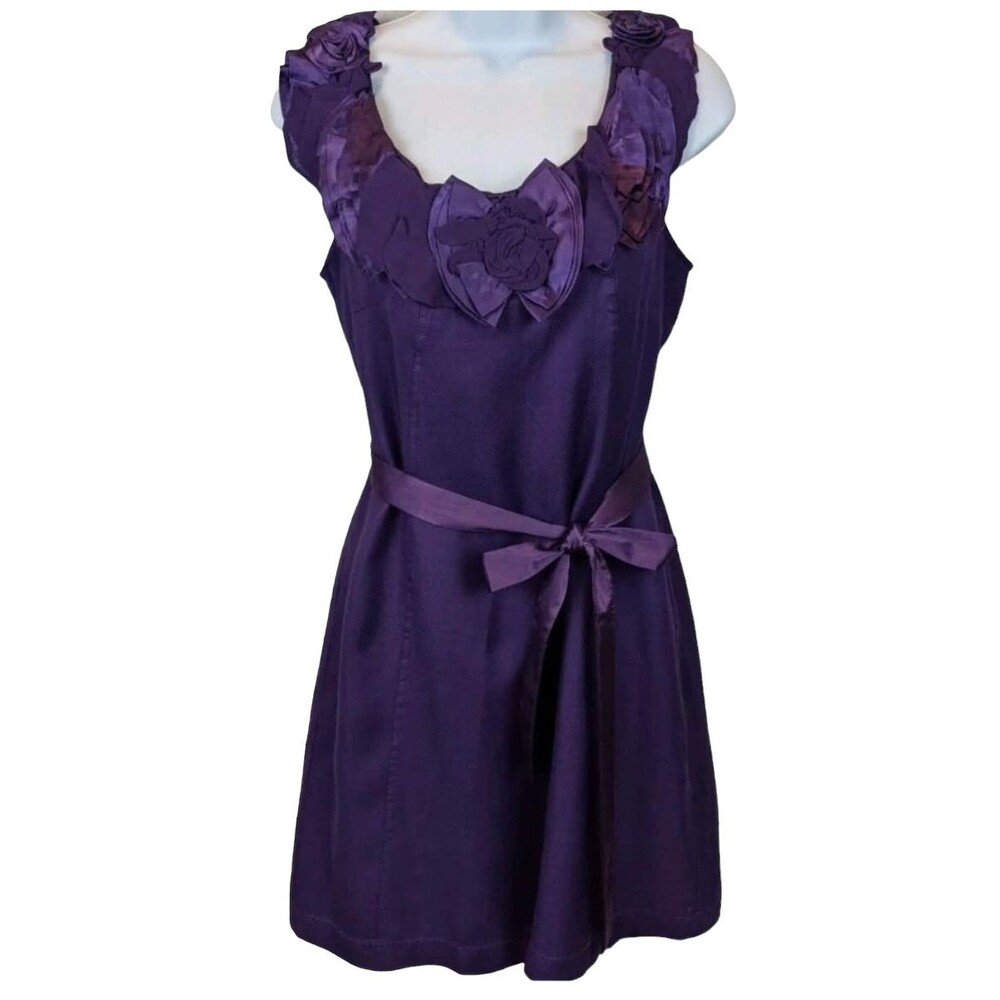 ANTHROPOLOGIE Baraschi Shift Dress  Womens Size 2  Purple Sleeveless w Rosettes